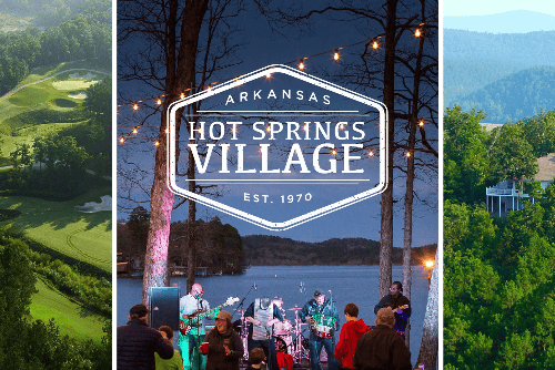 Aerial view of Lot 12 in Block 2, Saline County, Arkansas, in Hot Spring Village with lush green surroundings and clear skies.