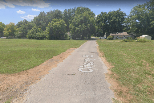 Aerial view of a 0.05-acre Arkansas lot near Blytheville in Mississippi County, sold by Onlinelandsales.