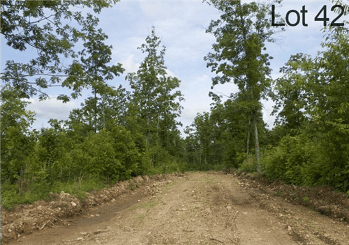 Aerial view of Missouri Thunder Mountain Ranch Lot 42 in Shannon County, featuring wooded 13.08-acre property landscape.