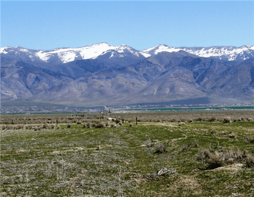 Aerial view of Nevada Humboldt County Grass Valley Ranchos Lot 28, 4.84-acre rural land parcel in Onlinelandsales listing.