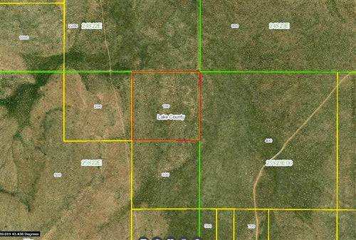 Aerial view of Oregon Lake County 40-acre land parcel in T25S R22E, section NE-1/4 NE-1/4, showing deep valley terrain.