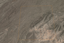 Aerial view of Texas Presidio County 28.75 acres land for sale, showing property boundaries and surrounding desert landscape.