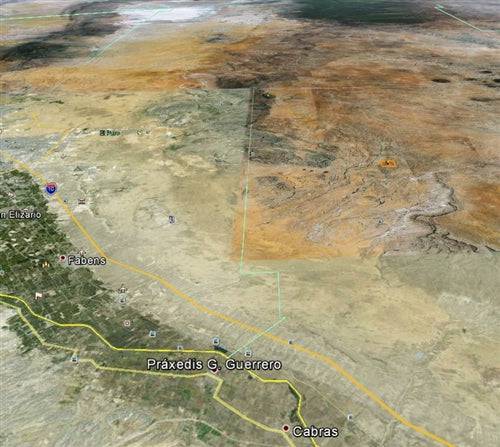 Aerial view of 10-acre land parcel in Hudspeth County, Texas, showcasing desert terrain and open space.