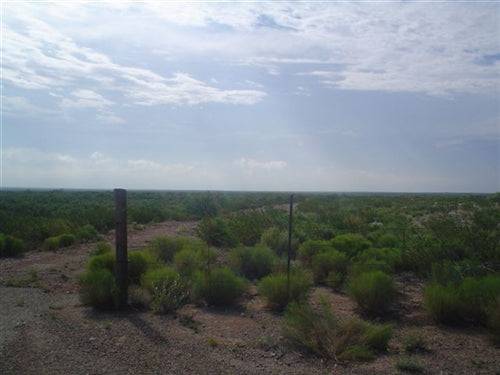 Aerial view of Texas Reeves County 80-acre land parcel for sale, with clear fields and natural landscape.