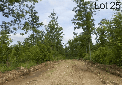 Aerial view of Missouri Thunder Mountain Ranch Lot 25 in Shannon County, 14.55-acre rural property with wooded land and mountain scenery.