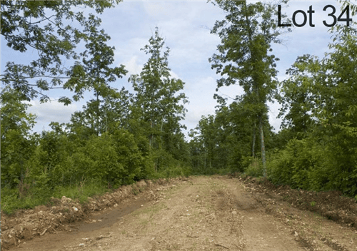 Aerial view of Missouri Thunder Mountain Ranch Lot 34 in Shannon County with wooded land and mountain scenery.