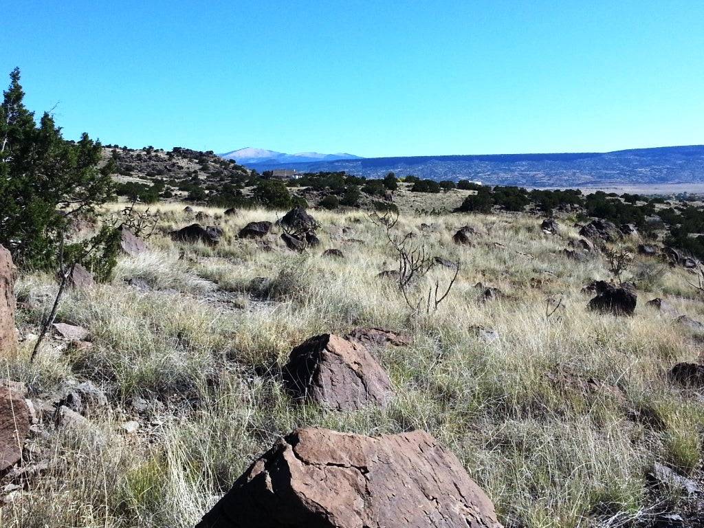 Aerial view of Cibola County, New Mexico, showing three adjacent land lots in Gabaldon, Block 15, Unit 3, with open desert terrain.
