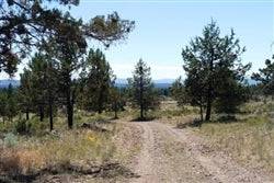Aerial view of a forested 1.76-acre lot in Klamath Falls Forest Estates, Klamath County, Oregon, with trees and open land.