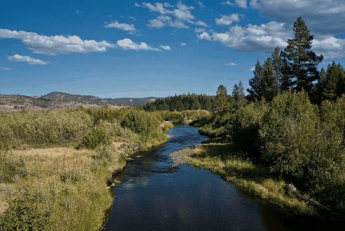 Aerial view of Oregon Klamath County lot in Sprague River, showing property boundaries and nearby electrical infrastructure.