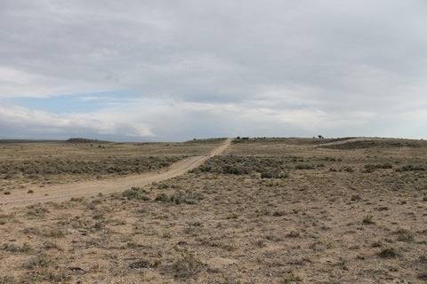 Aerial view of Colorado Costilla County 5-acre Rio Grande Ranchos land plot, featuring open fields and surrounding natural landscape.