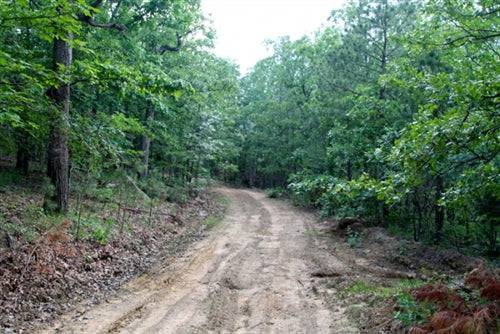 Aerial view of Oklahoma Trophy Ridge in Pushmataha County, showing lush forested 9.01-acre land parcel with surrounding natural scenery.